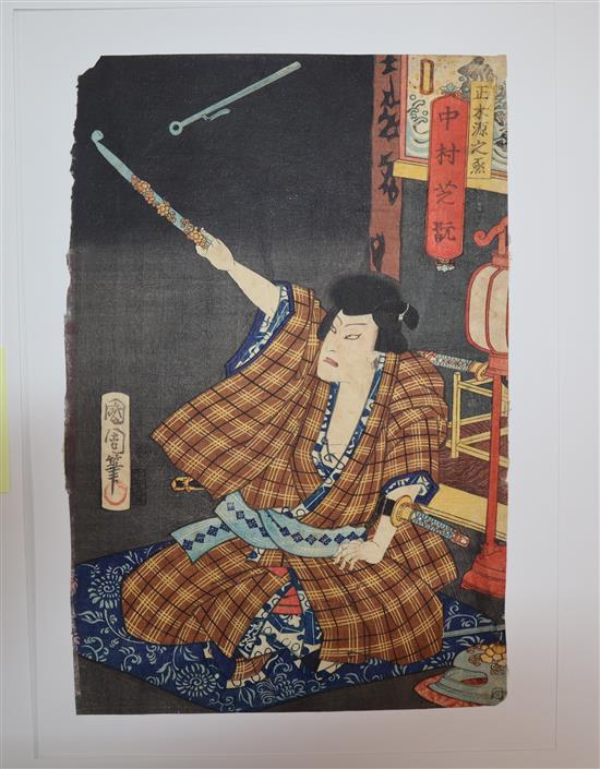 Kunichika Toyohara (1835-1900) Three actors; Nakamura Skikan, Sawamura Tanosuke and Ichikawa Kyuzo